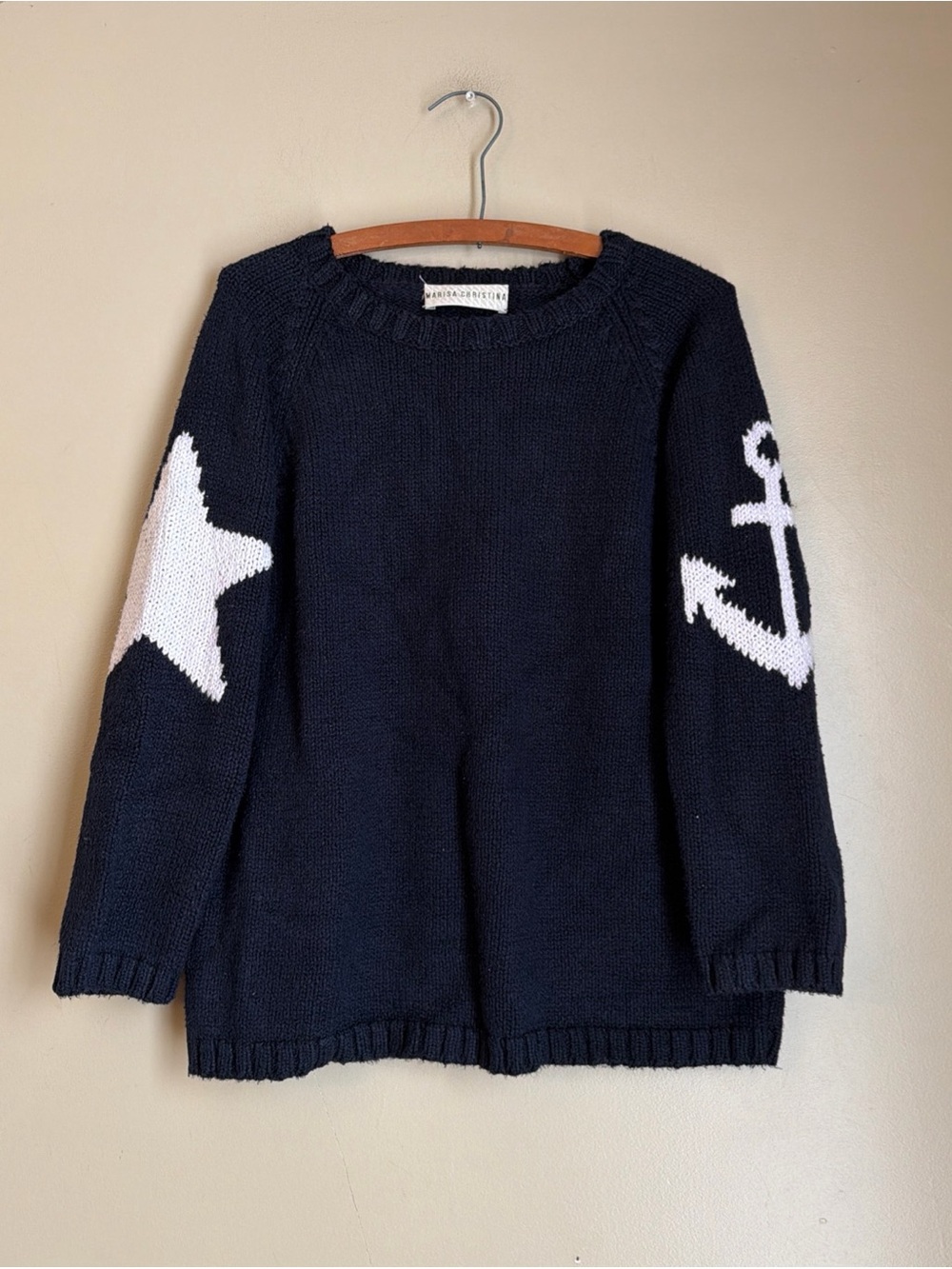 Vtg Marisa christina Sweater Star And Anchor blue Nautical Sweater Preppy Yacht